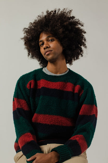 J. Press Shaggy Dog Sweater - Blue/Bordeaux/Green Stripe | Sebago Apparel|Sale